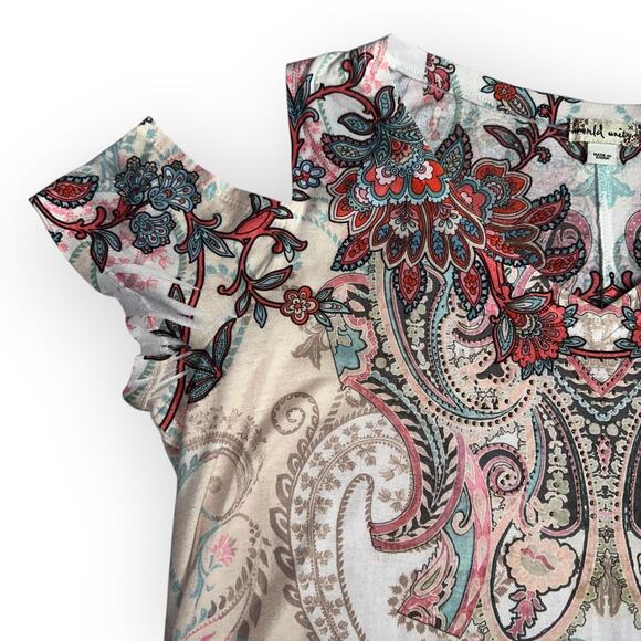 World Unity Cold Shoulder Paisley Print Boho Top Size XL Multi Soft Knit Blouse - Picture 4 of 13
